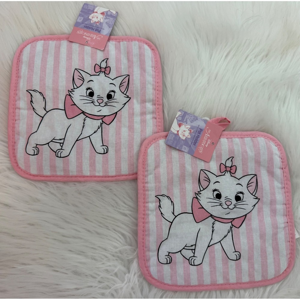 Disney The Aristocats Marie Pot Holder Set Pink White Striped 2pk NWT